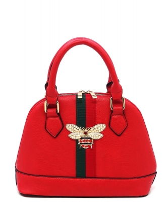 Fashion Queen Bee Stripe Dome Satchel AD2571B RED